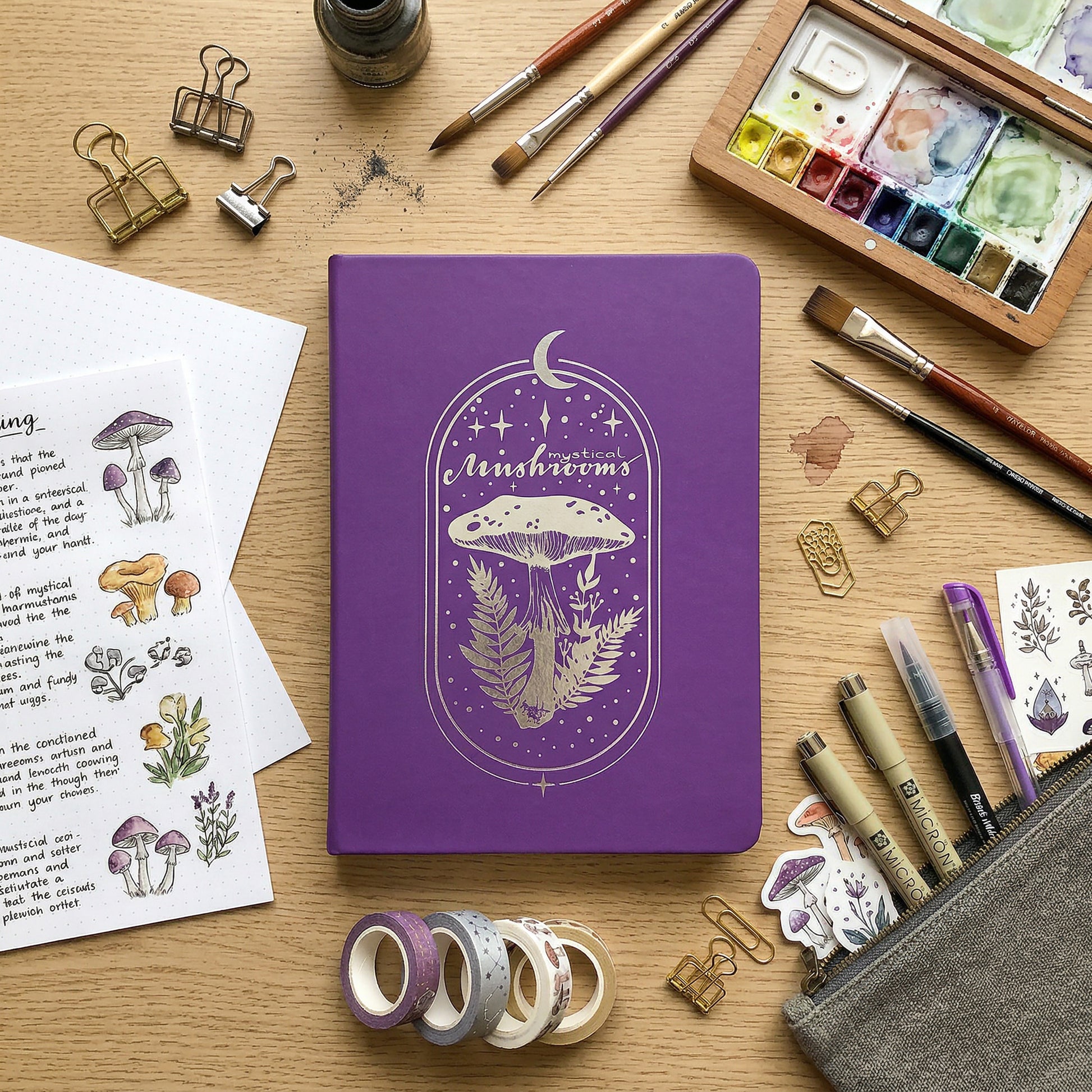 BUKE pearl purple A5 dot grid notebook with mystical mushroom cover design