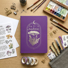 BUKE pearl purple A5 dot grid notebook with mystical mushroom cover design