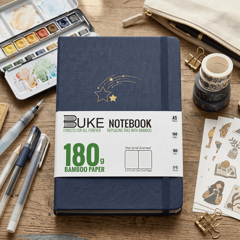 BUKE Shooting Star Fabric Dot Grid Notebook 180gsm Silver Edge-zoom-