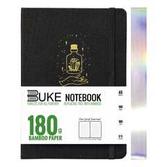 Black writing notebook with gold crystal bottle logo and laser silver edge