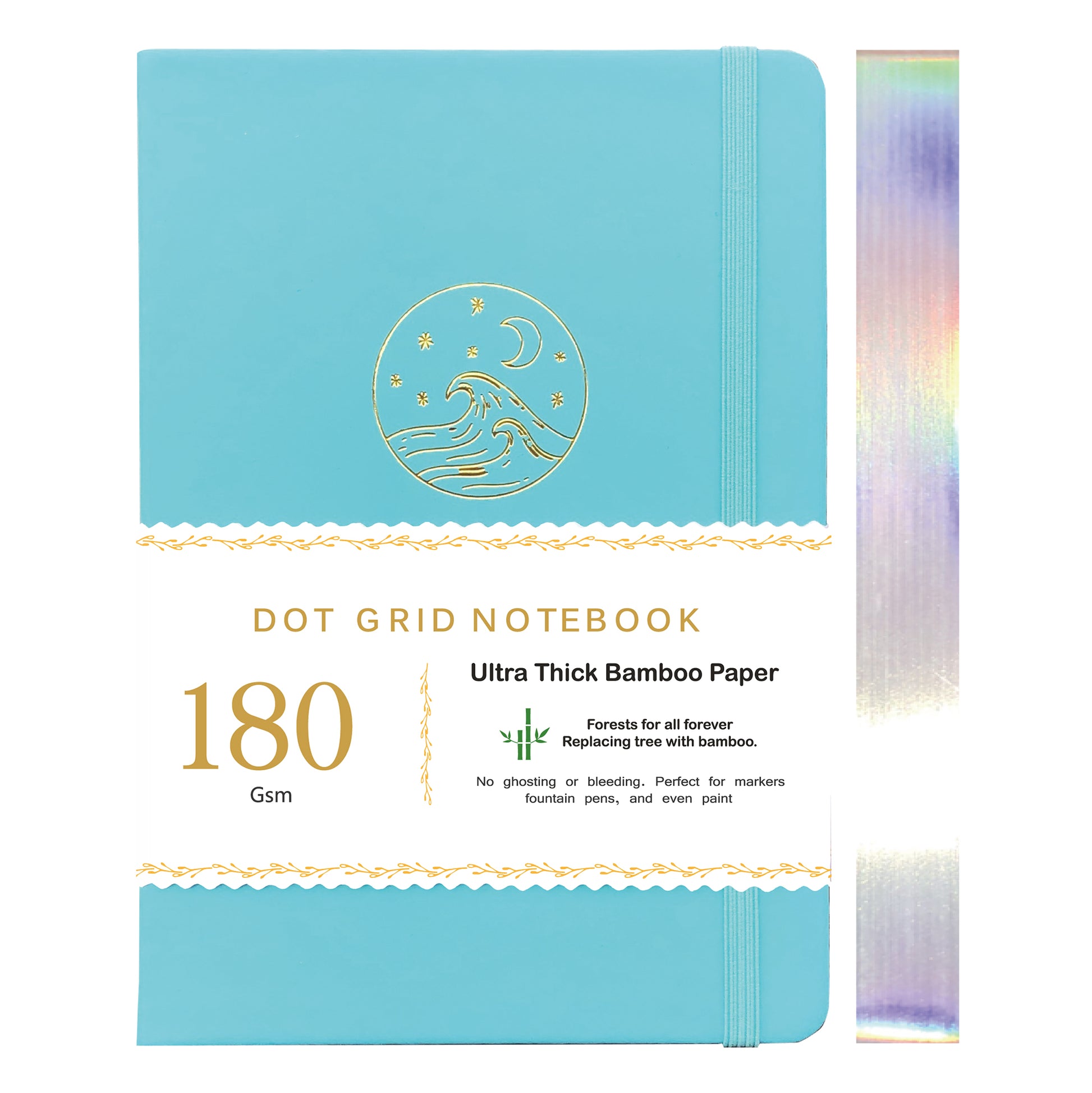 Faux PU leather A5 journal in sky blue with celestial wave design