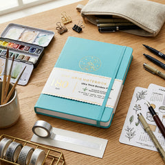 BUKE sky blue A5 dot grid notebook with ocean wave moon cover design