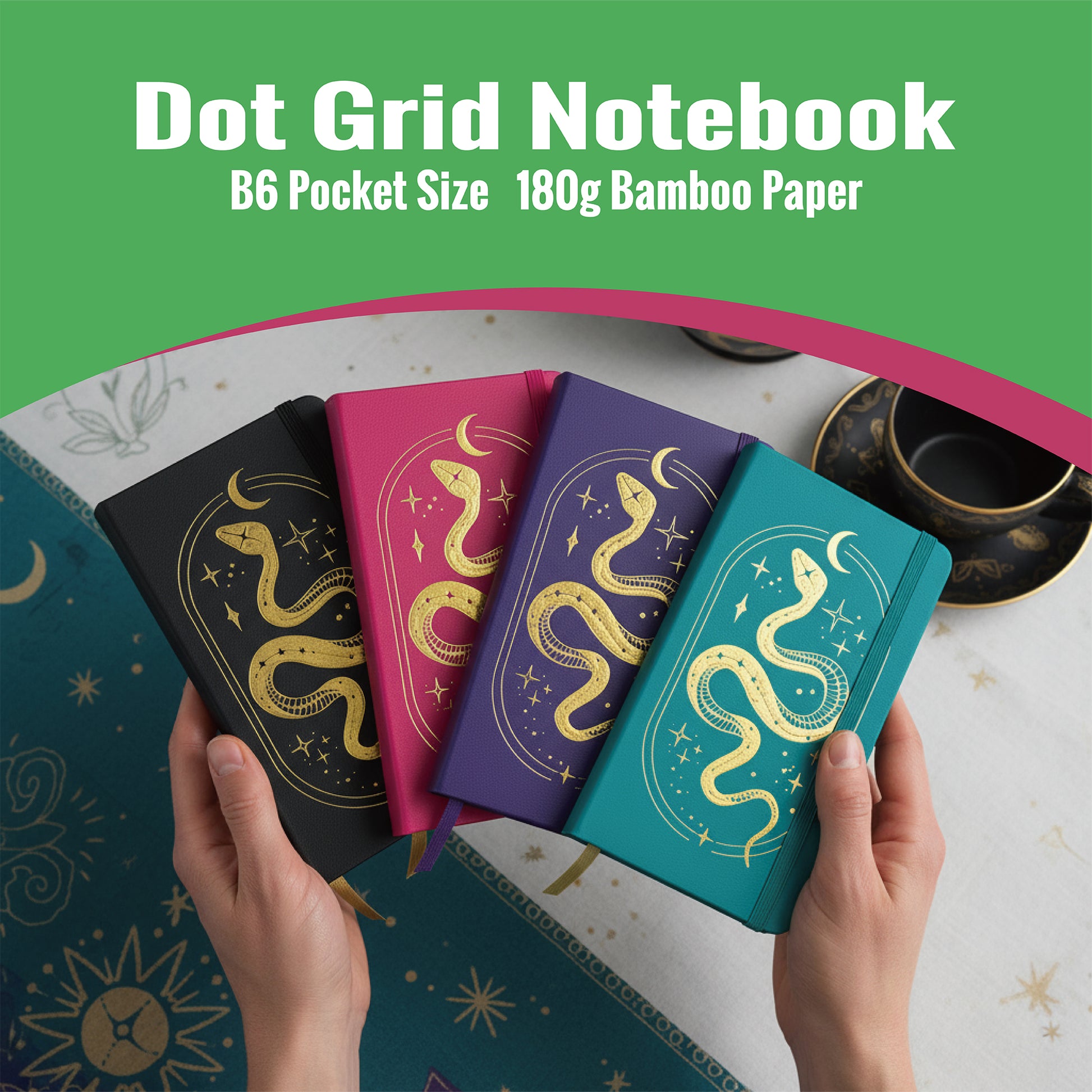 BUKE snake B6 dot grid notebook collection in black pink purple and turquoise