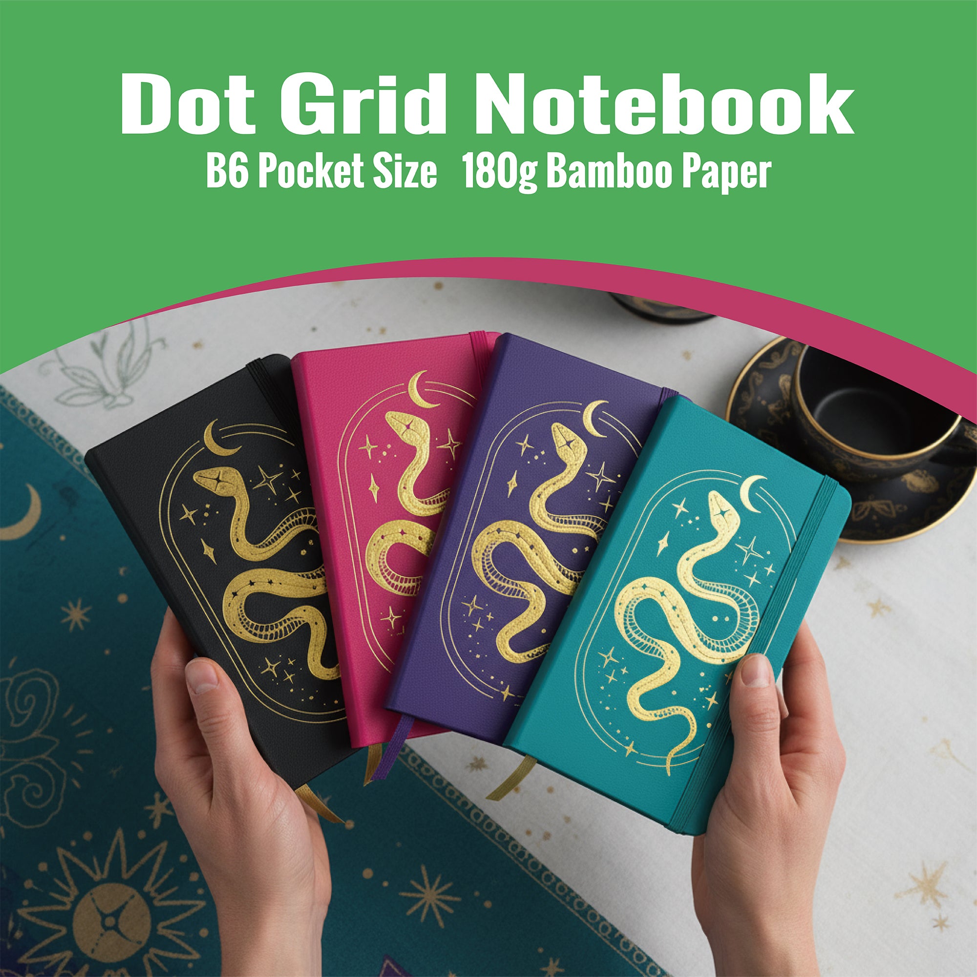 BUKE snake B6 dot grid notebook collection in black pink purple and turquoise