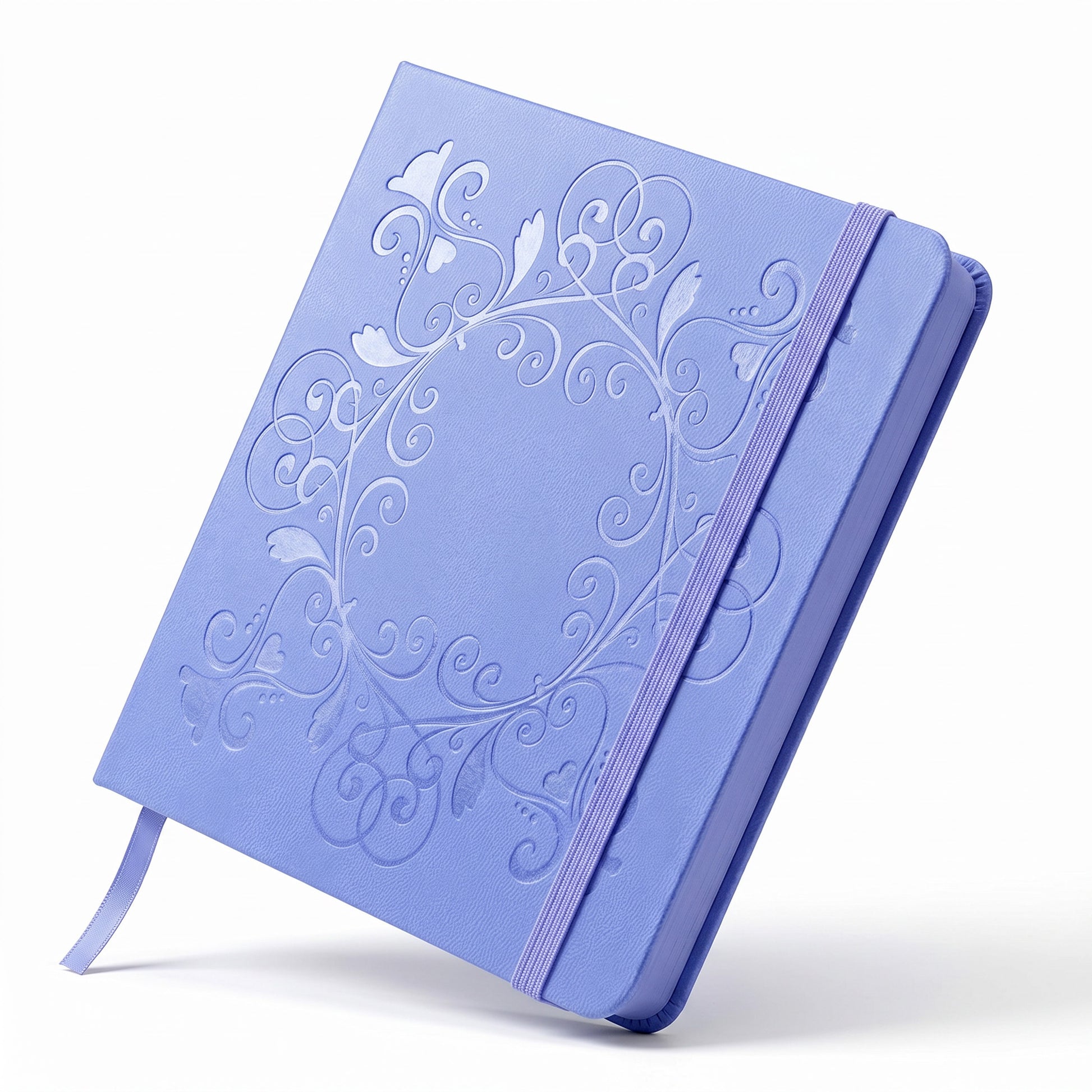 Light blue square journal with elegant botanical frame embossing
