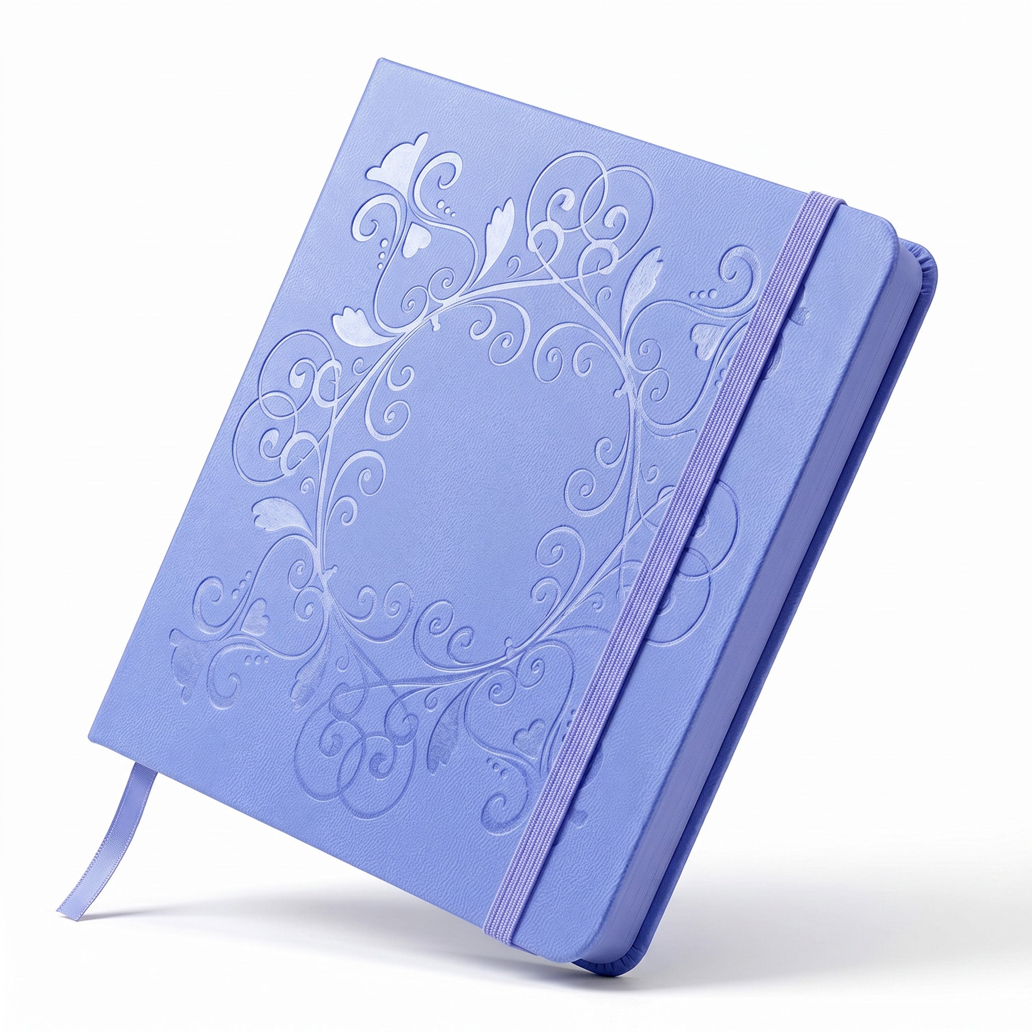 Light blue square journal with elegant botanical frame embossing