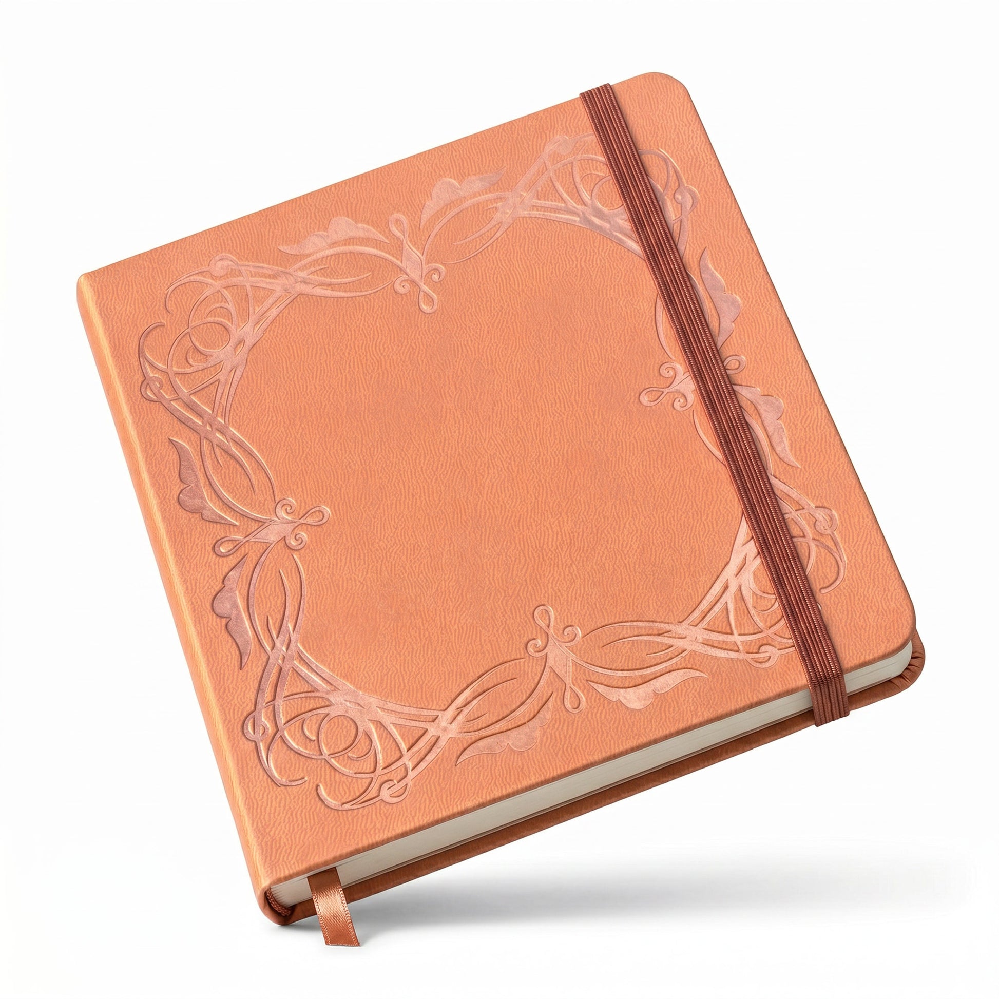 Peach square journal with elegant vintage botanical frame design