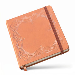 Peach square journal with elegant vintage botanical frame design
