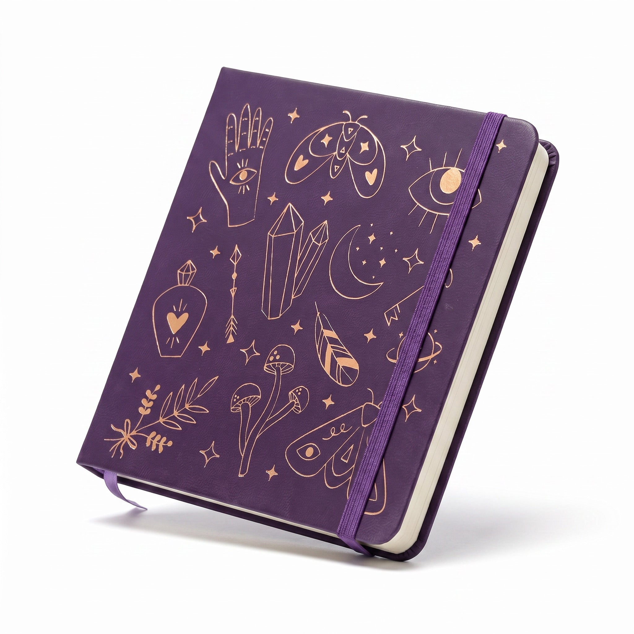 BUKE Deep Purple Mystical Symbols Square Dot Grid Notebook Faux PU Leather Cover