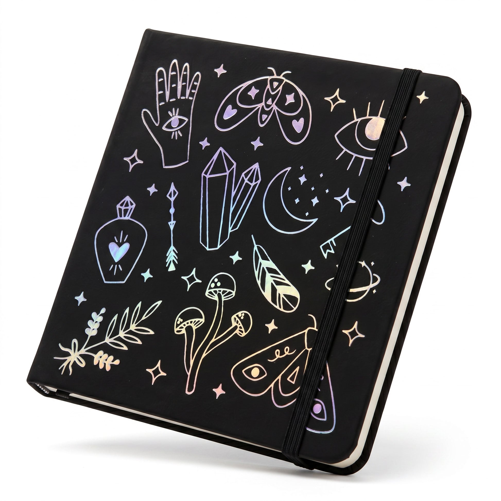 BUKE Black Mystical Symbols Square Dot Grid Notebook Faux PU Leather Cover-2