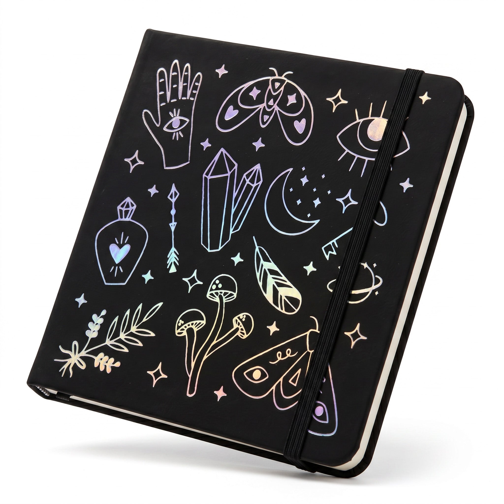 BUKE Black Mystical Symbols Square Dot Grid Notebook Faux PU Leather Cover