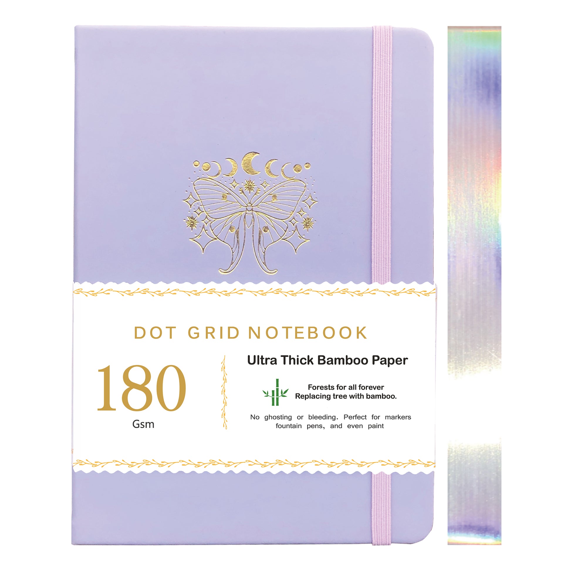 A5 dot grid notebook with laser silver edge and lavender cover