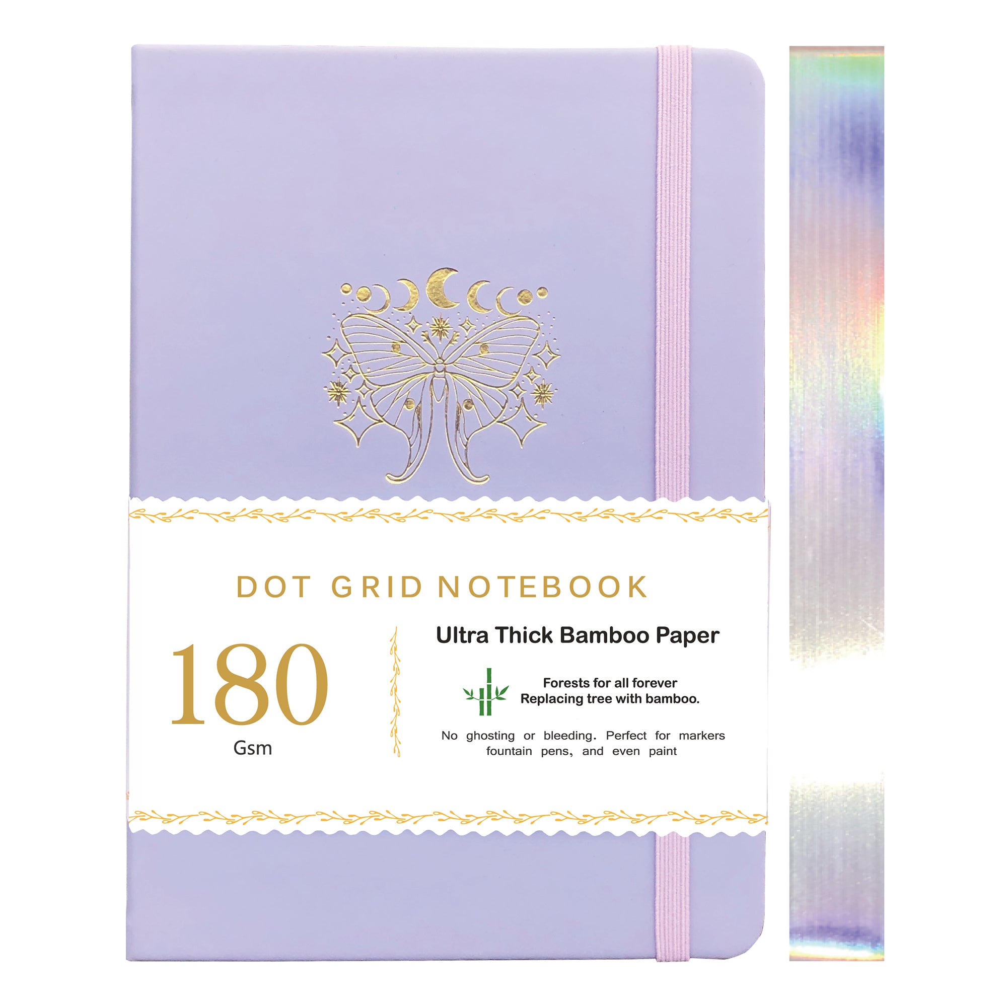A5 dot grid notebook with laser silver edge and lavender cover