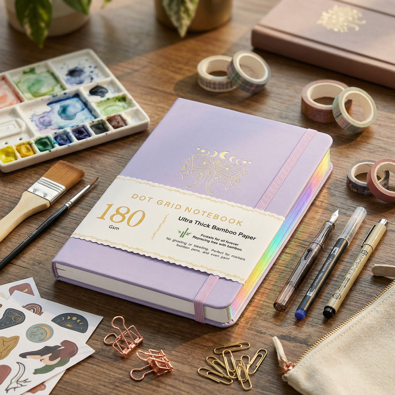 BUKE Lavender Celestial Butterfly A5 Dot Grid Notebook 180gsm-zoom-