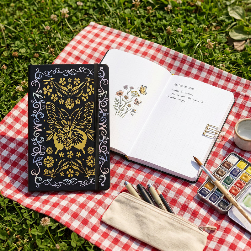 Journal à pois en papier de bambou 160 g/m², taille MOLESKINE de voyage-zoom-