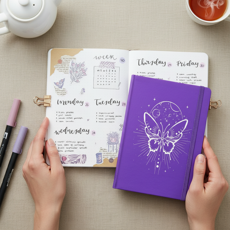 A5 Celestial Butterfly Dot Grid Journal 160gsm Thick Paper PU Hardcover Notebook-zoom-