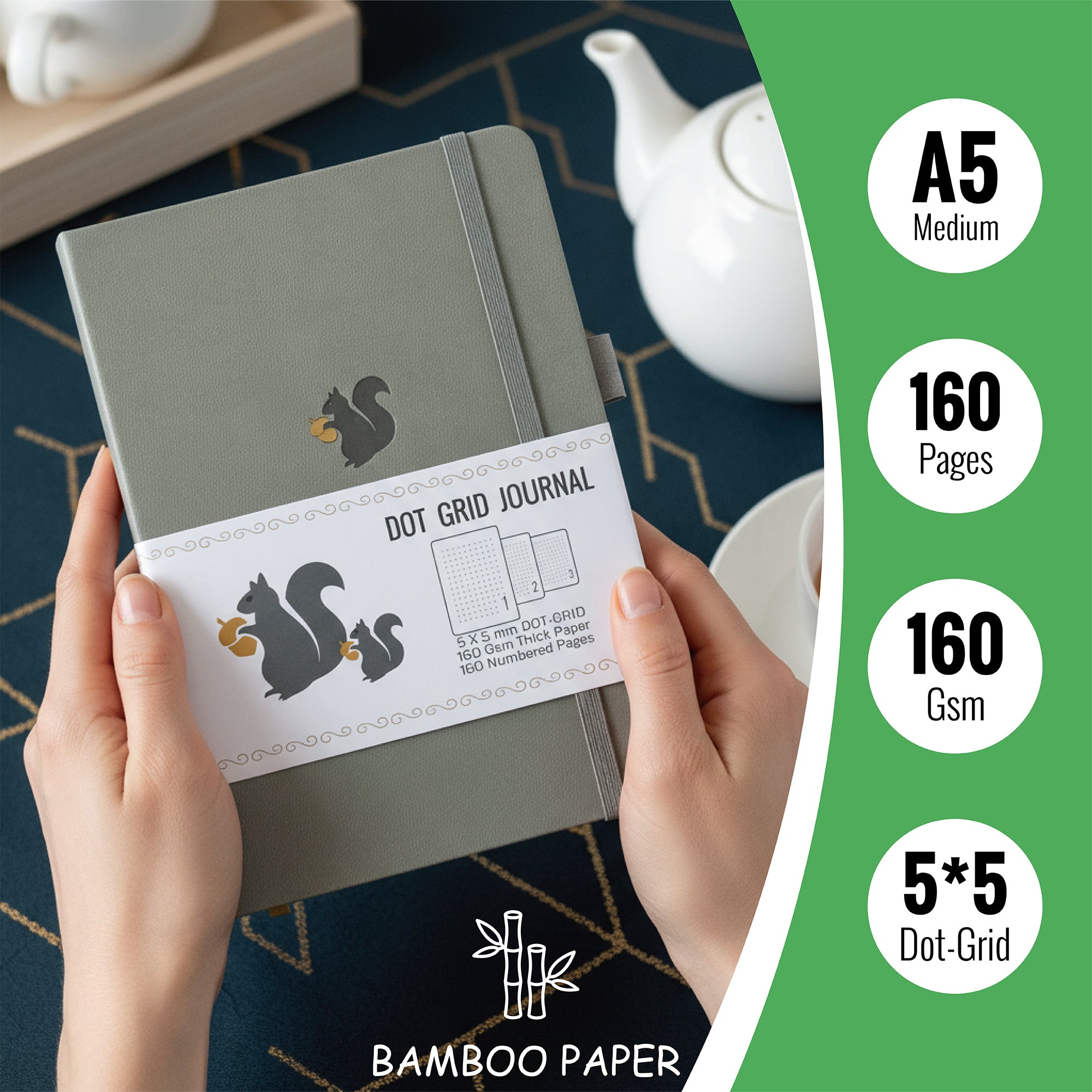 Journal à pois en papier de bambou 160 g/m², taille MOLESKINE de voyage-zoom-7
