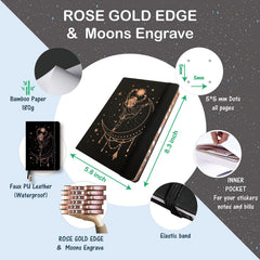 180GSM Bamboo Paper A5 Bullet Dotted Journal Dot Grid Notebook ROSE GOLD Edges And Engrave MOONS BUJO Lovers - bukenotebook
