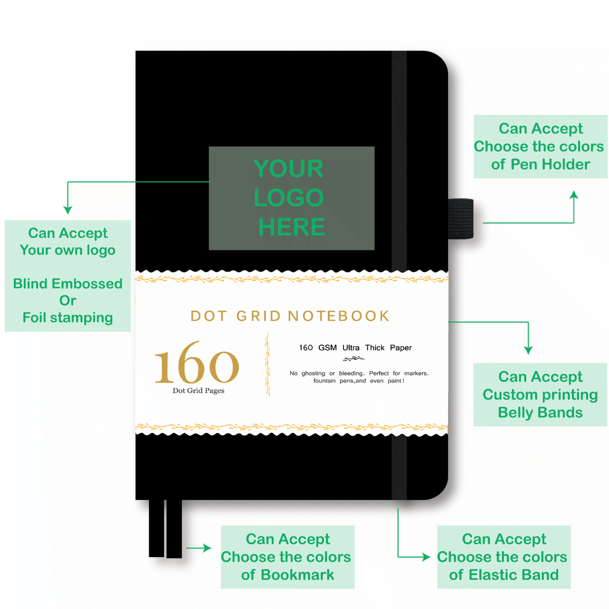 Custom Bullet Dotted Journal, 160g, Buy 100PCS Basic , ONLY US$199