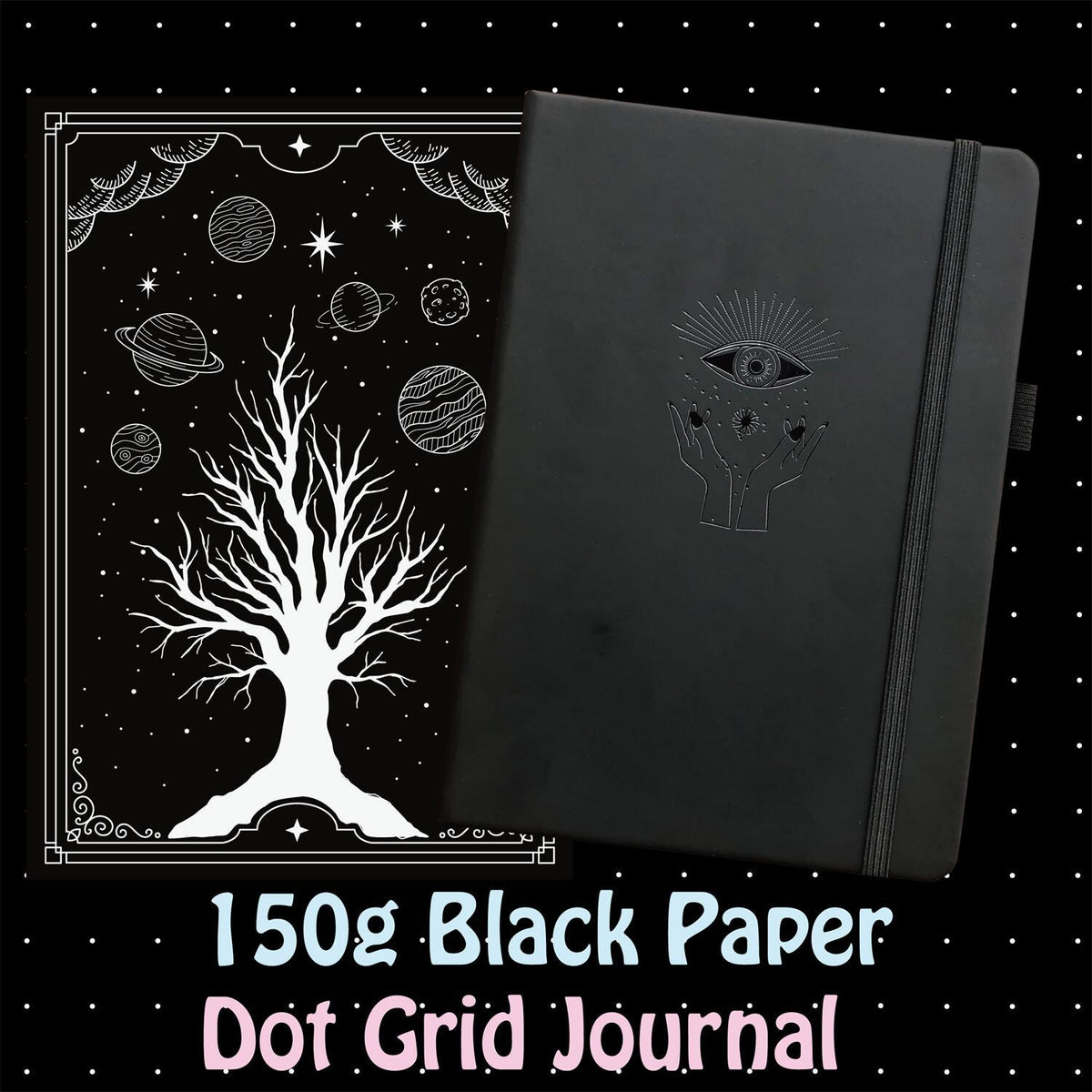 A5 Black Paper Mystical Bottle Bullet Dotted Journal Dot Grid Notebook - bukenotebook