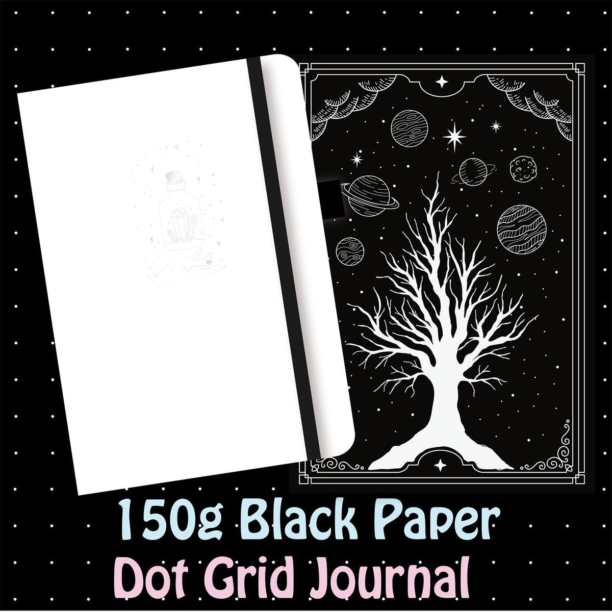 Black Paper Dot Grid: Simple Black Notebook With Black Pages, Good For  white Ink