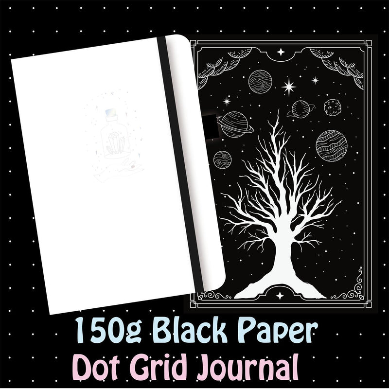 A5 Black Paper Mystical Bottle Bullet Dotted Journal Dot Grid Notebook - bukenotebook