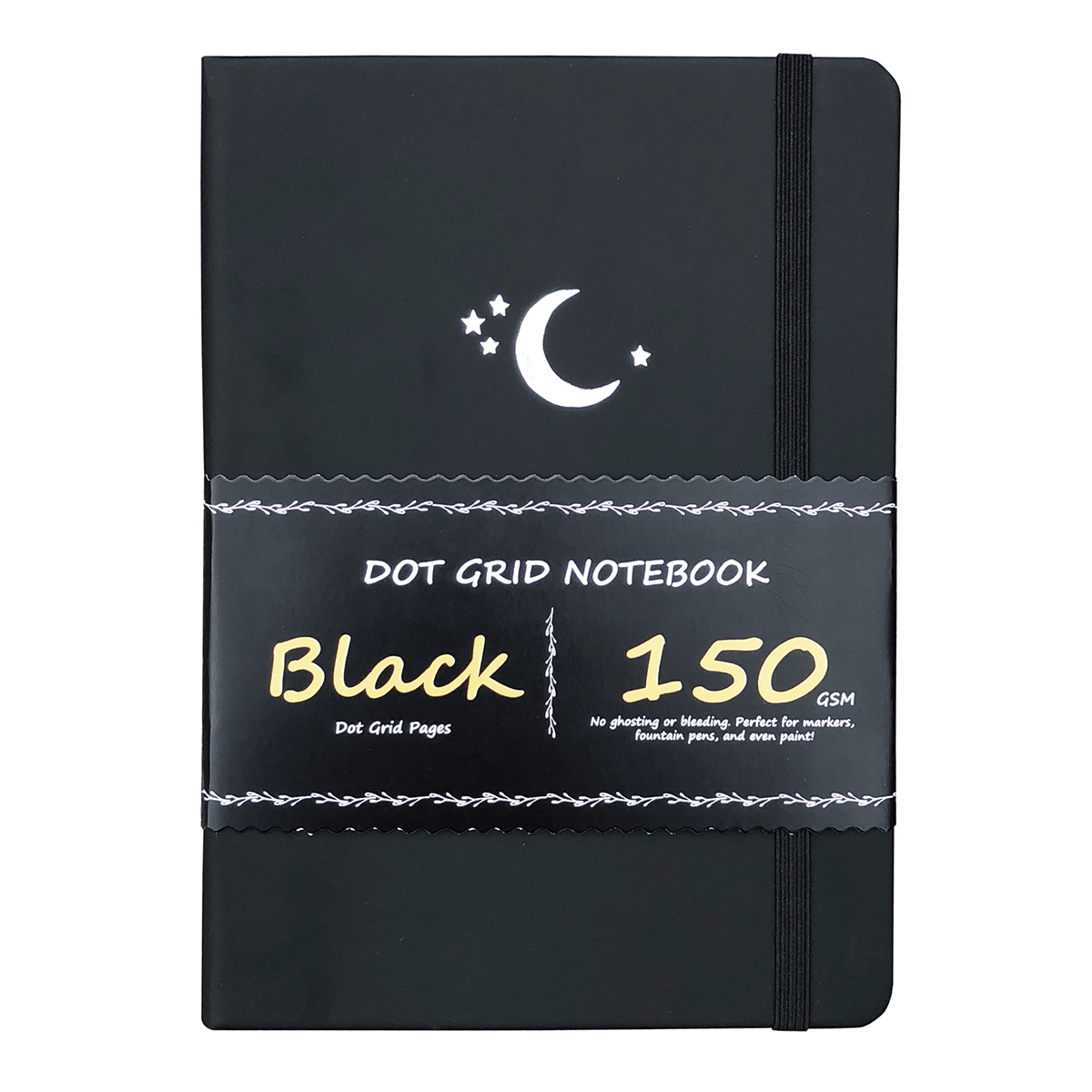 A5 Black Paper Bullet Journal Dot Grid Notebook - Moon Stars