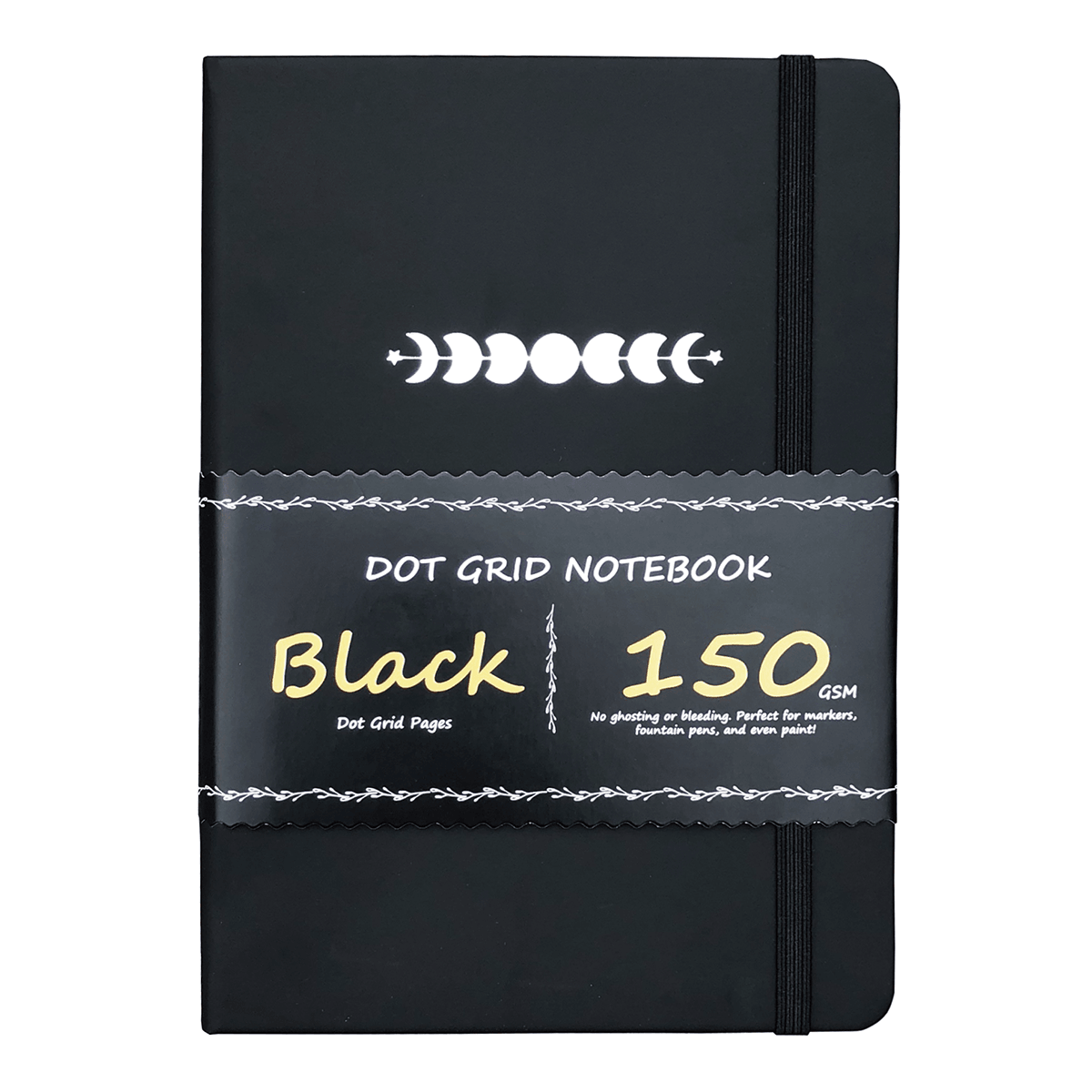 A5 Black Paper Bullet Journal Dot Grid Notebook - moon's eclipse - bukenotebook