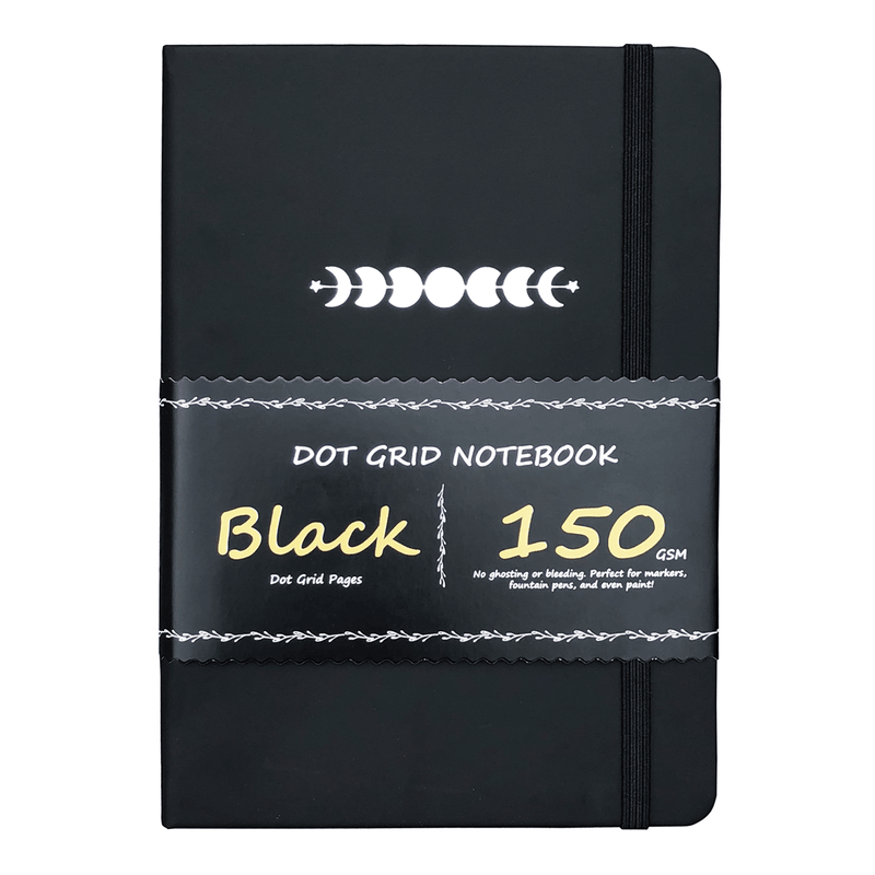 A5 Black Paper Bullet Journal Dot Grid Notebook - moon's eclipse-zoom-