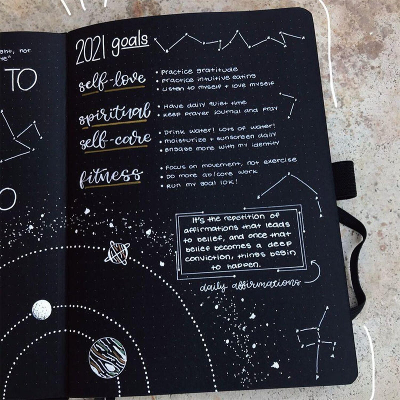 A5 Black Paper Bullet Journal Dot Grid Notebook - moon's eclipse - bukenotebook