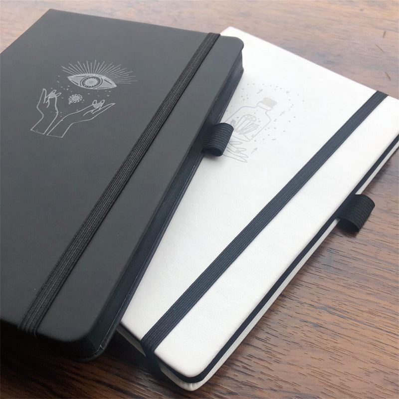 Carnet de notes à grille de points en papier noir A5 avec œil mystique-zoom-