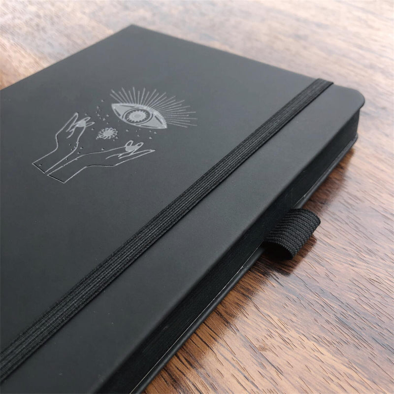 Carnet de notes à grille de points en papier noir A5 avec œil mystique-zoom-