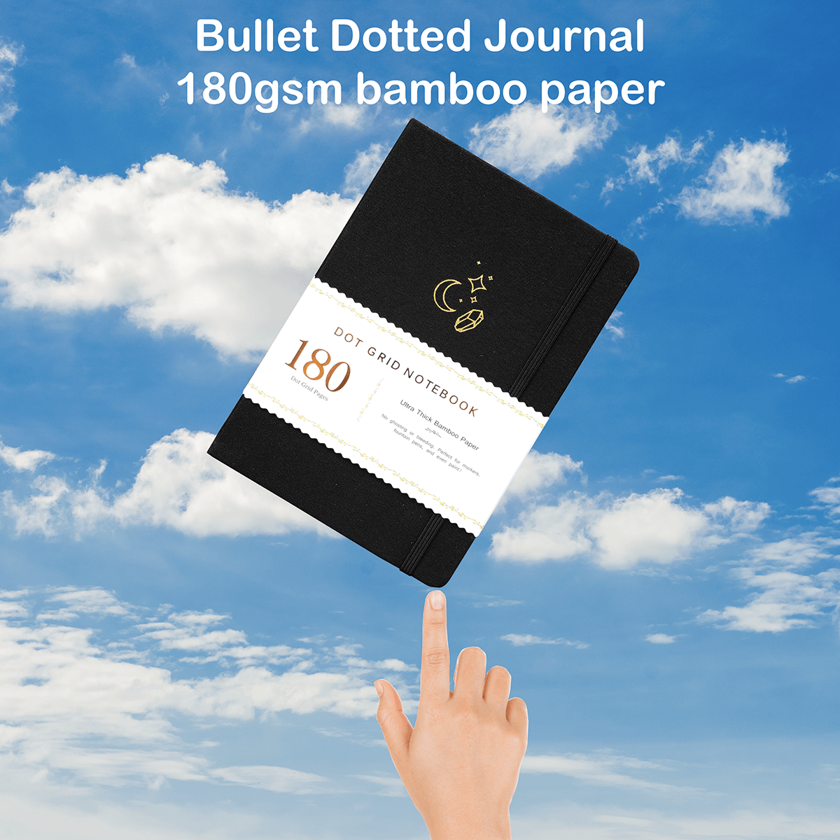 180gsm Bamboo Paper Bullet Journal, Black Color,180GSM Bamboo Paper MOON Stars - bukenotebook