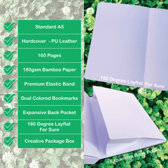 180gsm Bamboo Paper A5 Dotted Notebook Bullet Journal Butterfly Cream PU - bukenotebook