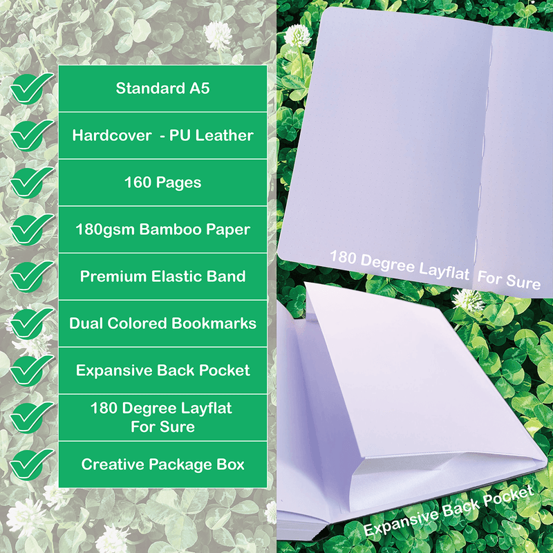 180gsm Bamboo Paper A5 Dotted Notebook Bullet Journal Butterfly Cream PU-zoom-