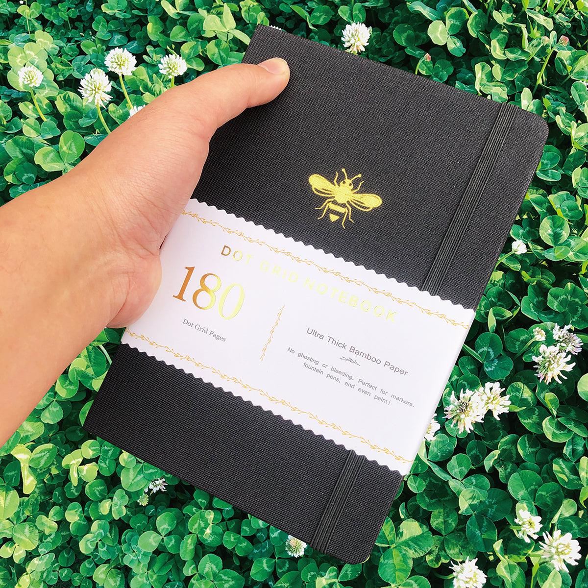 180gsm Bamboo Paper A5 Honeybee Dot Grid Notebook Dotted Journal Bullet Journal - bukenotebook