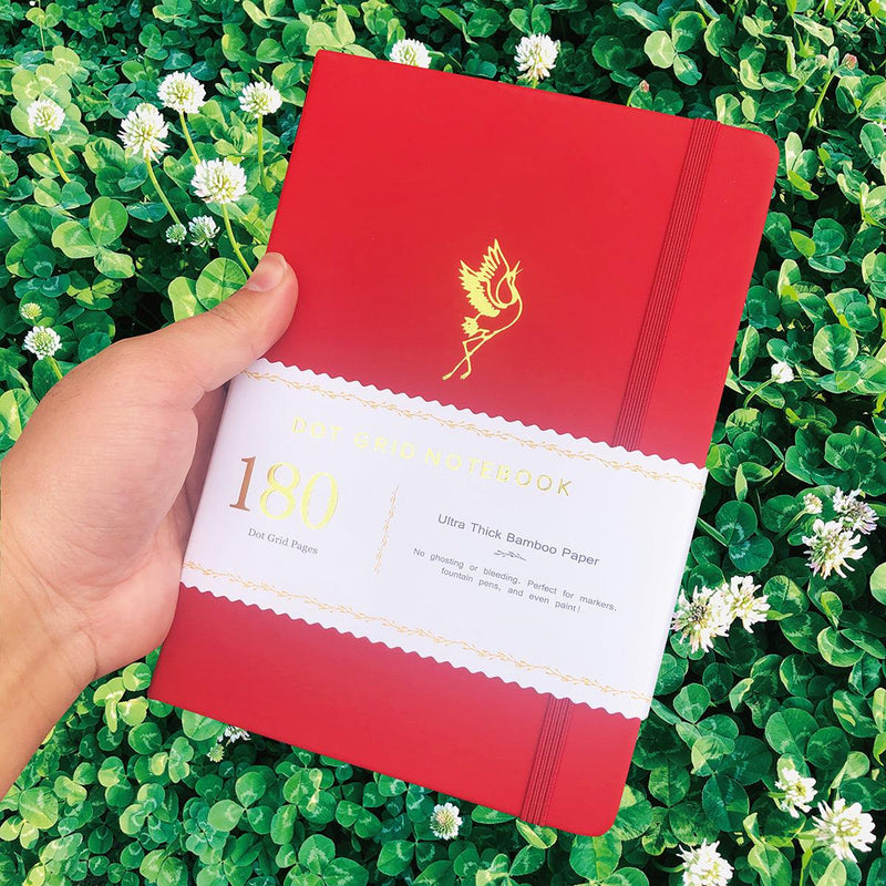 180gsm Bamboo Paper A5 Crane Dot Grid Notebook PU Leather Hardcover-zoom-