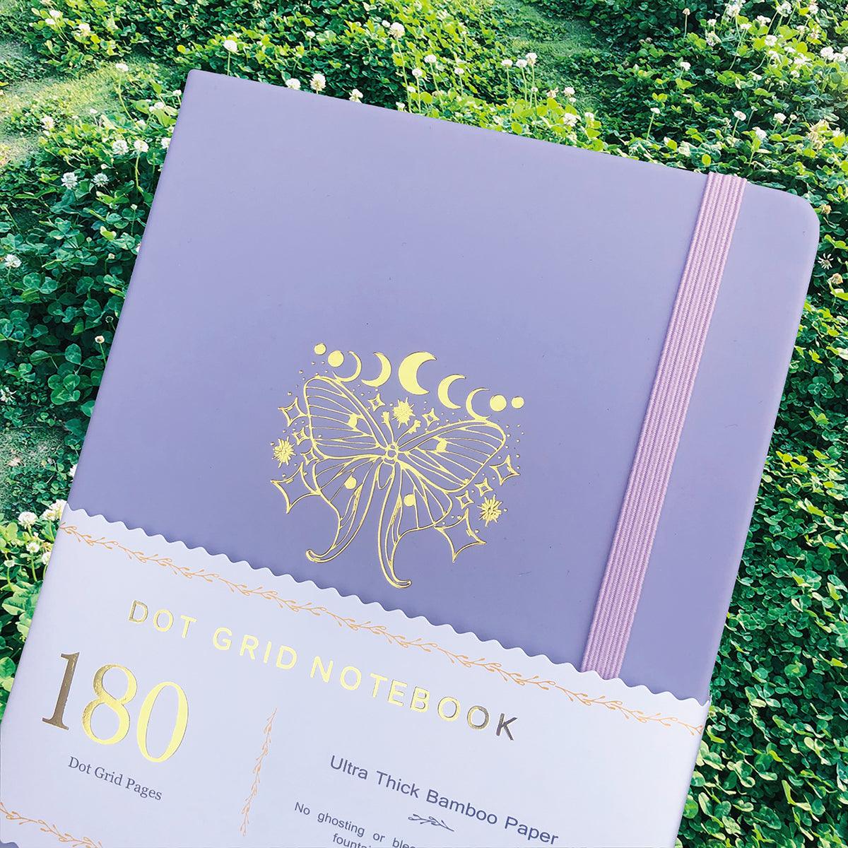 180gsm Bamboo Paper A5 Dotted Notebook Bullet Journal Butterfly Light Purple - bukenotebook
