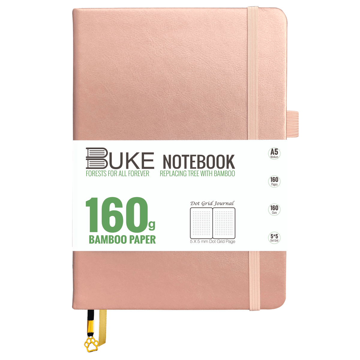 Bullet Dotted Journal 160GSM Bamboo Paper-NATURE WORLD - Rose Gold - bukenotebook