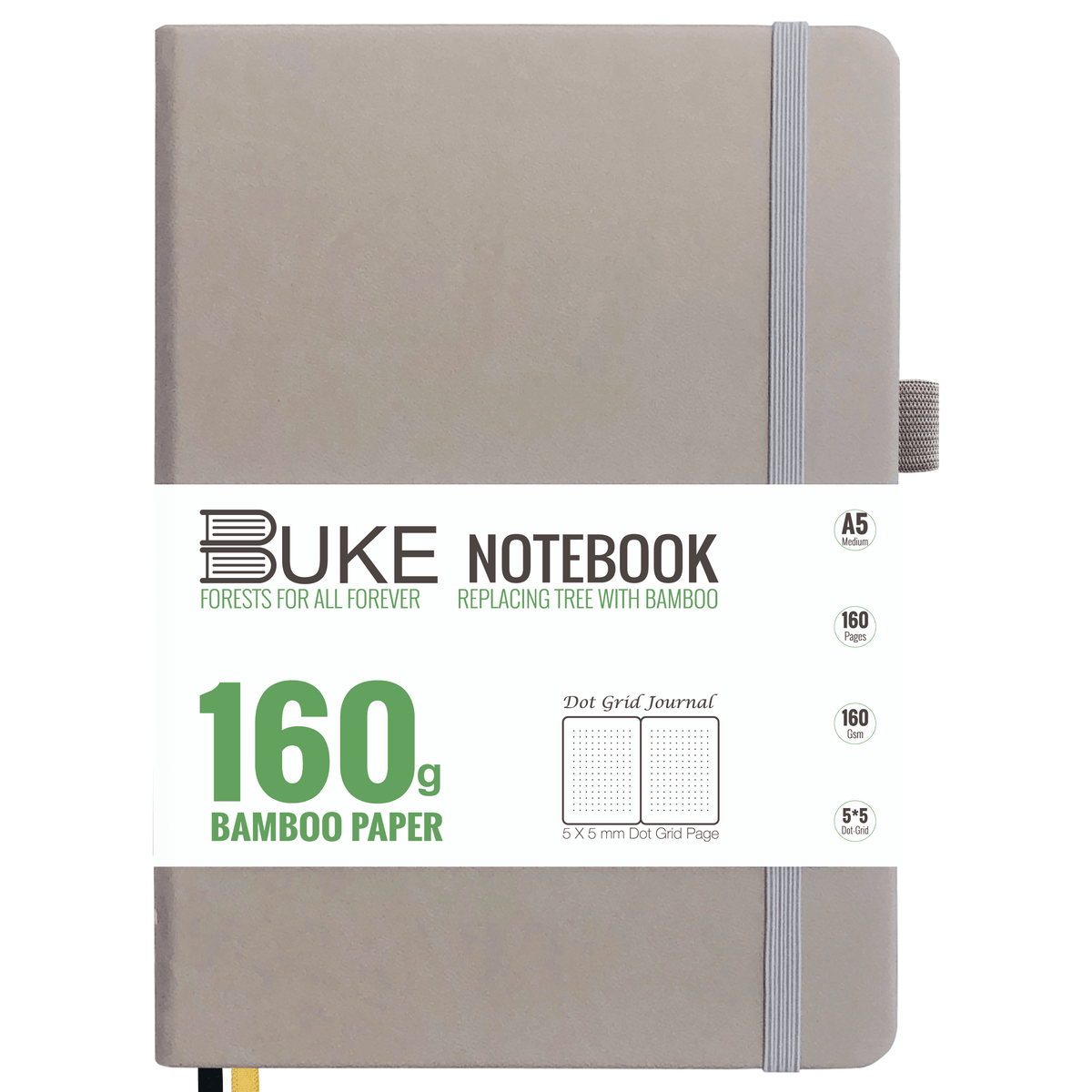 Bullet Dotted Journal 160GSM Bamboo Paper-NATURE WORLD - Grey - bukenotebook