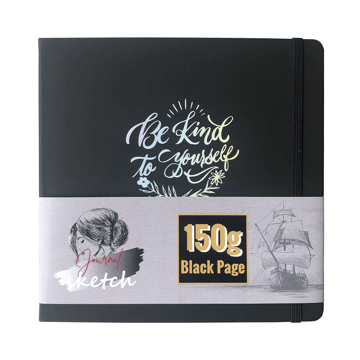 8 x 8 Inch Hardcover Sketch Journal – 150GSM Black Paper 160 Pages - Black - bukenotebook