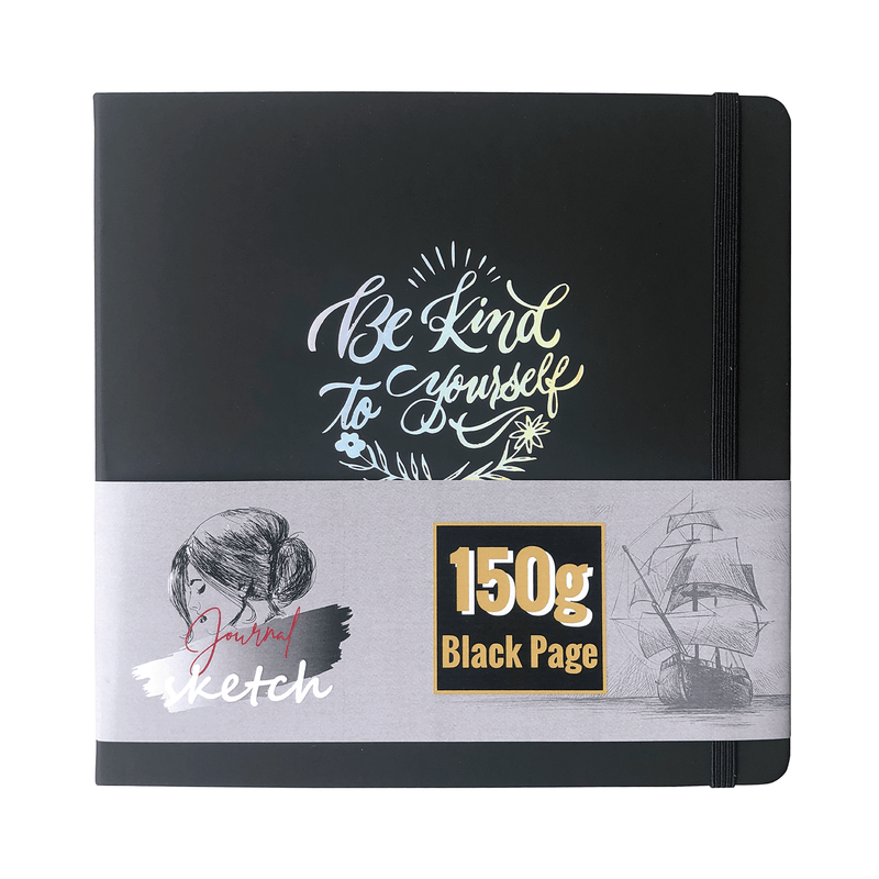 8 x 8 Inch Hardcover Sketch Journal – 150GSM Black Paper 160 Pages - Black-zoom-