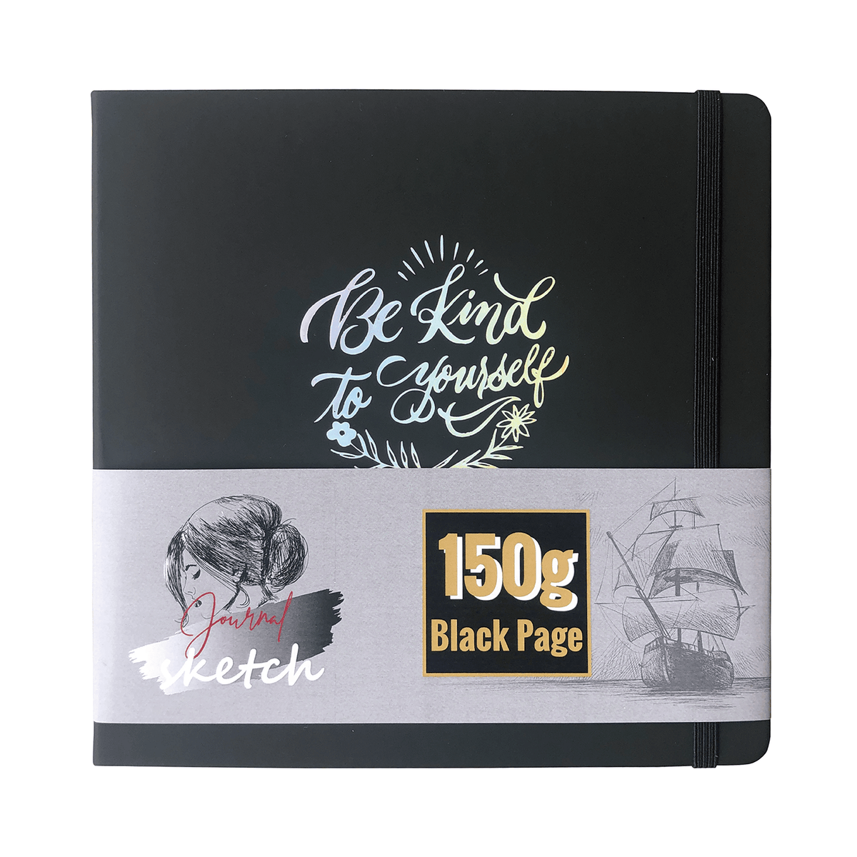 8 x 8 Inch Hardcover Sketch Journal – 150GSM Black Paper 160 Pages - White