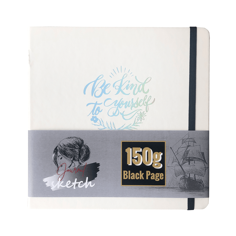 8 x 8 Inch Hardcover Sketch Journal – 150GSM Black Paper 160 Pages - Black-zoom-