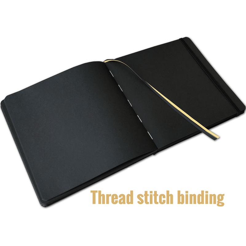 8 x 8 Inch Hardcover Sketch Journal – 150GSM Black Paper 160 Pages - Black-zoom-