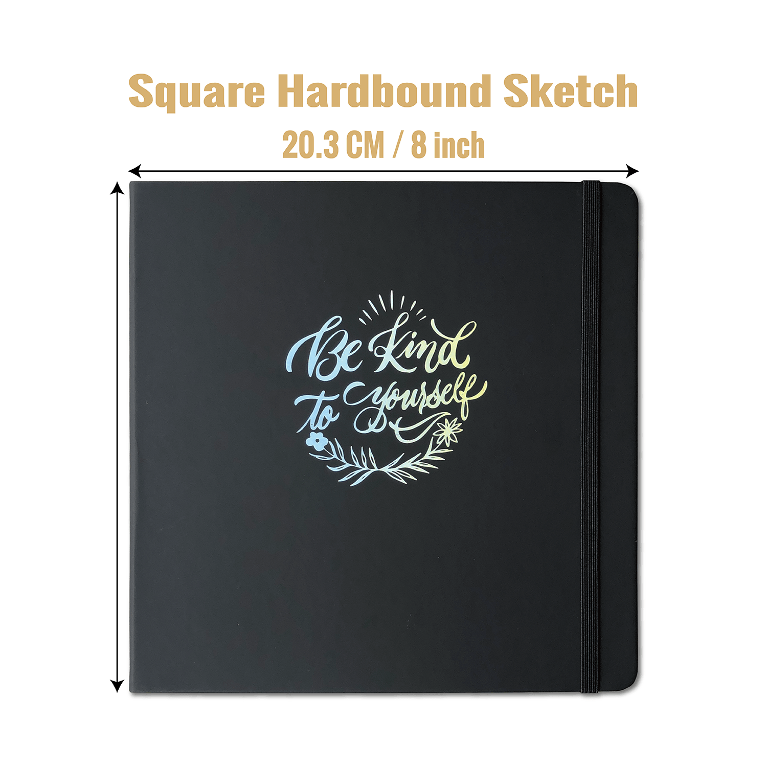 8 x 8 Inch Hardcover Sketch Journal – 150GSM Black Paper 160 Pages - Black - bukenotebook