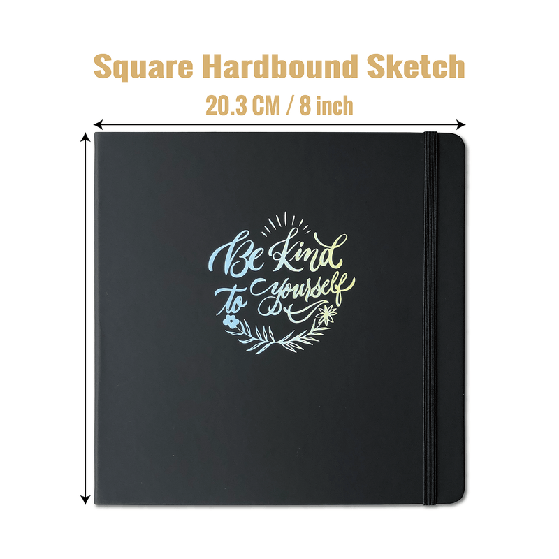 8 x 8 Inch Hardcover Sketch Journal – 150GSM Black Paper 160 Pages - Black-zoom-