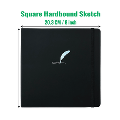 8X8 Square Hardcover SKetchbook Journal 180GSM Bamboo PAPER 128 Pages - Black - bukenotebook