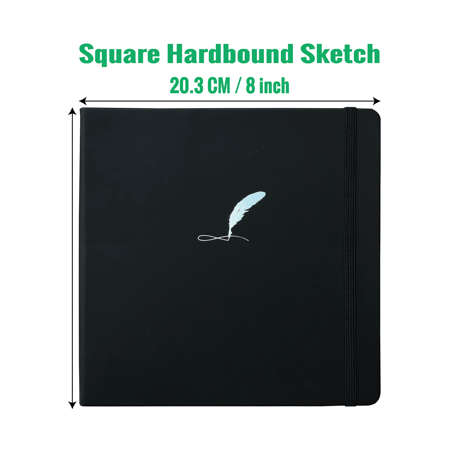 8X8 Square Hardcover SKetchbook Journal 180GSM Bamboo PAPER 128 Pages - Black - bukenotebook