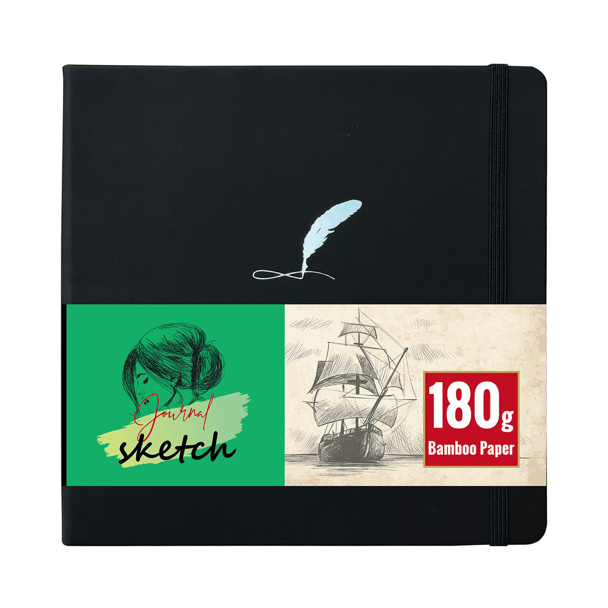 8X8 Square Hardcover SKetchbook Journal 180GSM Bamboo PAPER 128 Pages - Black - bukenotebook